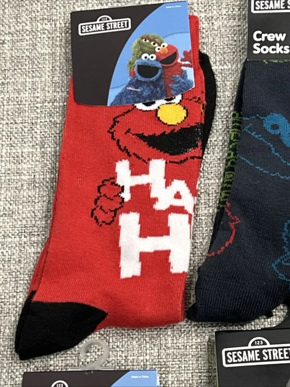 Lot of 4 Novelty Crew Socks Pop Culture Sesame Street Elmo Cookie Monster Burt